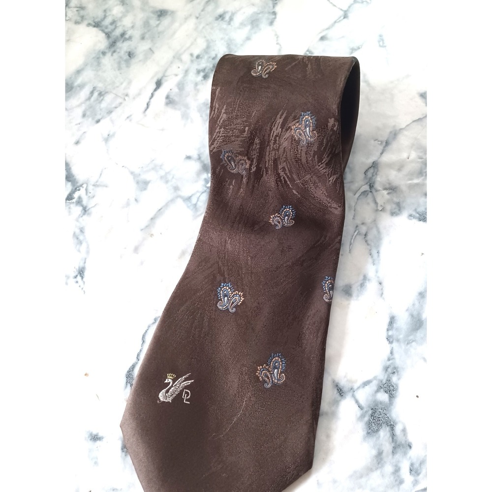 Don Loper Beverly Hills Mens Brown Paisley Jacquard Silk Blend Necktie Swan Logo